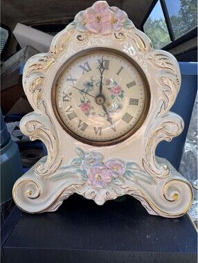 Vintage Sessions Electric Porcelain Mantel Clock Johnson China Floral Gold Works